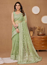 Nimble Looking Saree in Pista Colour
